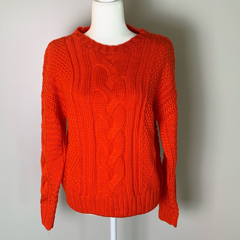 New One A Riot Orange Cable Crew Neck Sweater. S